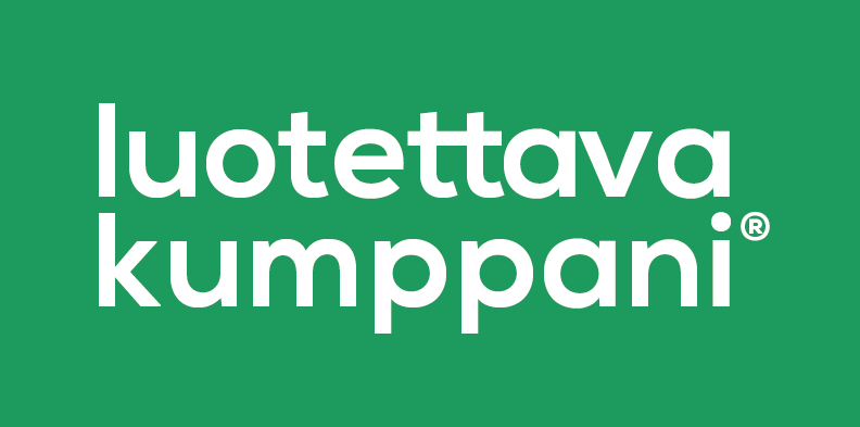 Vihreäpohjainen luotettava kumppani-logo.